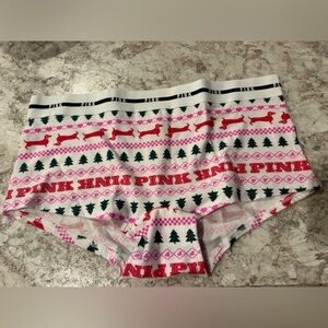 VS PINK Christmas Panty Christmas Dog Boyshort Large NWT